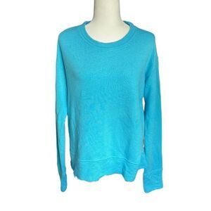 WHEAT Blue Pullover Sweater Raw Edge Hem True Blue Size Large